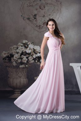 Empire Beaded Scoop Prom Dress with Cap Sleeves for Cheap