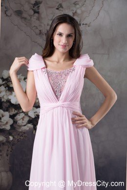 Empire Beaded Scoop Prom Dress with Cap Sleeves for Cheap