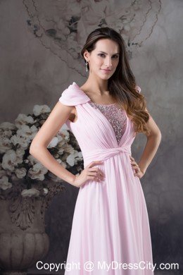 Empire Beaded Scoop Prom Dress with Cap Sleeves for Cheap