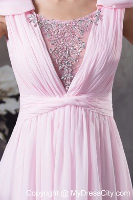 Empire Beaded Scoop Prom Dress with Cap Sleeves for Cheap