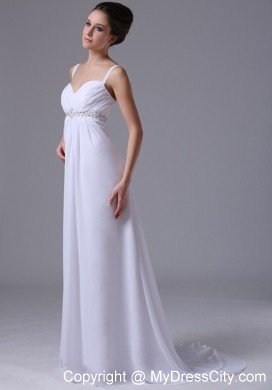Beaded Waist Empire Chiffon Straps Wedding Dress with Lace-up