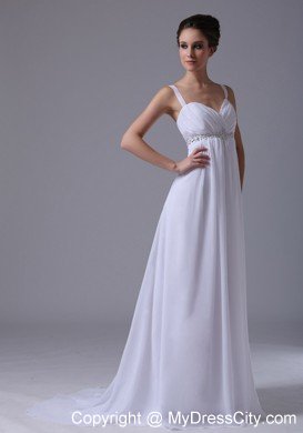 Beaded Waist Empire Chiffon Straps Wedding Dress with Lace-up