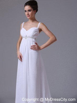 Beaded Waist Empire Chiffon Straps Wedding Dress with Lace-up