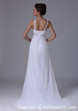 Beaded Waist Empire Chiffon Straps Wedding Dress with Lace-up