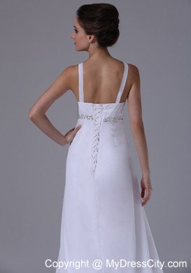 Beaded Waist Empire Chiffon Straps Wedding Dress with Lace-up