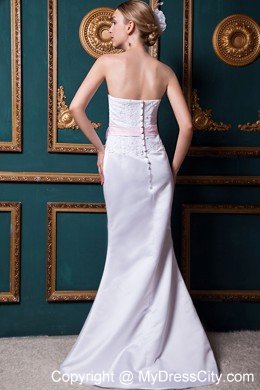 2013 Modest Column Brush Train Taffeta Appliques Bridal Gown