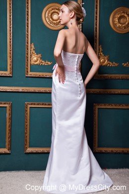 2013 Modest Column Brush Train Taffeta Appliques Bridal Gown
