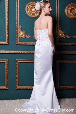 2013 Modest Column Brush Train Taffeta Appliques Bridal Gown