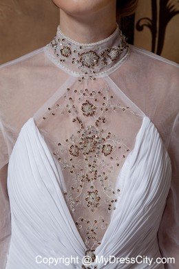 Beaded Sheer High-neck Wedding Gown Long Sleeves with High Slit