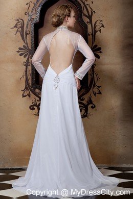 Beaded Sheer High-neck Wedding Gown Long Sleeves with High Slit