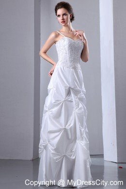 Spaghetti Straps Beaded Taffeta A-line with Pick-ups Wedding Dress