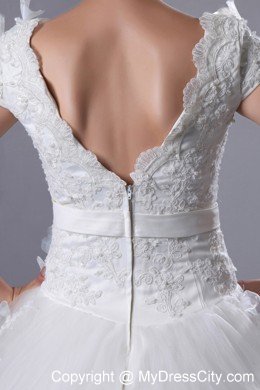 Short Sleeves Floral Embellished Bridal Gown with Bowknot Sash