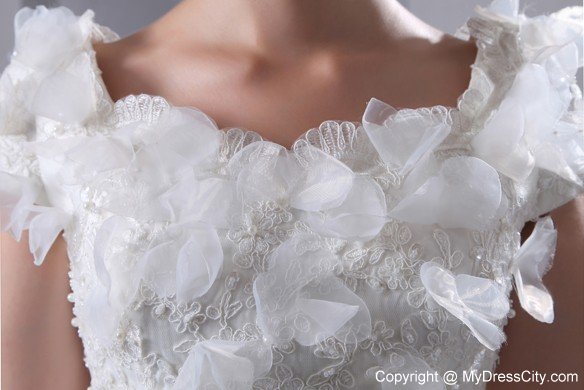 Short Sleeves Floral Embellished Bridal Gown with Bowknot Sash