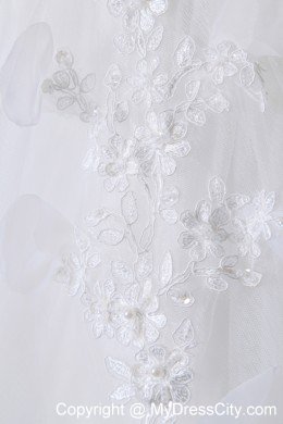 Short Sleeves Floral Embellished Bridal Gown with Bowknot Sash