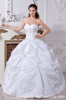 Ball Gown Halter Floor-length Wedding Gown Taffeta with Embroidery