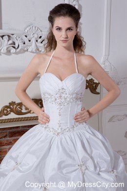 Ball Gown Halter Floor-length Wedding Gown Taffeta with Embroidery