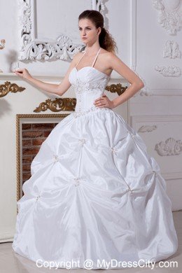 Ball Gown Halter Floor-length Wedding Gown Taffeta with Embroidery
