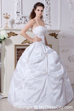 Ball Gown Halter Floor-length Wedding Gown Taffeta with Embroidery