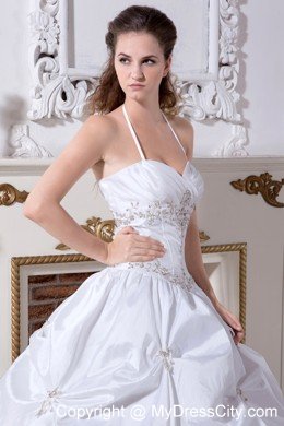 Ball Gown Halter Floor-length Wedding Gown Taffeta with Embroidery