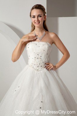 A-line Strapless Chapel Train Bridal Dress Organza with Beading