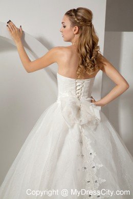 A-line Strapless Chapel Train Bridal Dress Organza with Beading