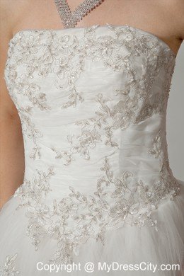 A-line Wedding Gown Strapless Chapel Train Tulle with Appliques