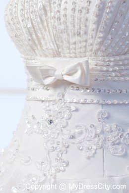 A-line Pearl Ruching Appliques Wedding Dresses with Sash in White