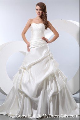 Cheap A-line Strapless Church 2013 Wedding Dress with Pick-ups