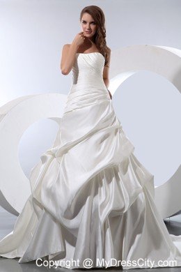 Cheap A-line Strapless Church 2013 Wedding Dress with Pick-ups