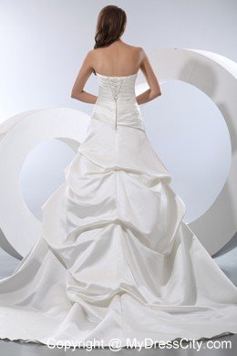 Cheap A-line Strapless Church 2013 Wedding Dress with Pick-ups
