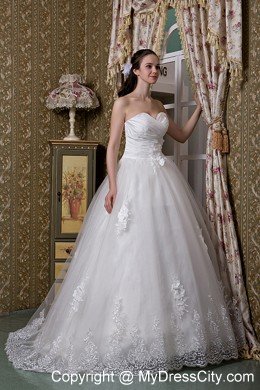 Affordable A-line Sweetheart Summer Hall Wedding Gown with Lace