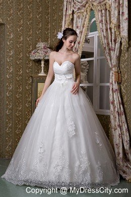 Affordable A-line Sweetheart Summer Hall Wedding Gown with Lace