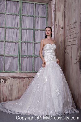 Romantic A-line Sweetheart Flowers Church Wedding Dress with Lace