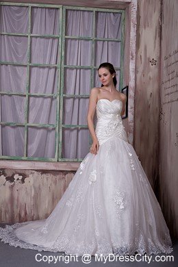 Romantic A-line Sweetheart Flowers Church Wedding Dress with Lace