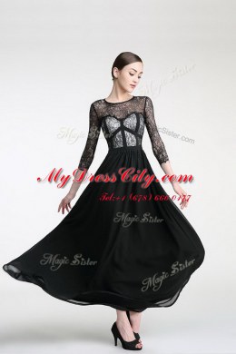 Gorgeous Scoop Ankle Length Column/Sheath 3 4 Length Sleeve Black Prom Dresses Zipper