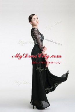 Gorgeous Scoop Ankle Length Column/Sheath 3 4 Length Sleeve Black Prom Dresses Zipper