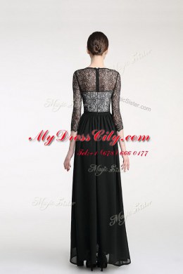 Gorgeous Scoop Ankle Length Column/Sheath 3 4 Length Sleeve Black Prom Dresses Zipper