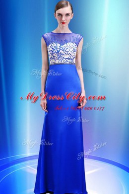 Scoop Royal Blue Satin Zipper Prom Dress Sleeveless Floor Length Beading and Appliques