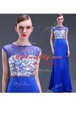 Scoop Royal Blue Satin Zipper Prom Dress Sleeveless Floor Length Beading and Appliques