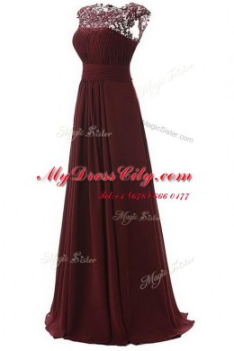 Exquisite Burgundy Zipper Scoop Lace Prom Dress Chiffon Sleeveless