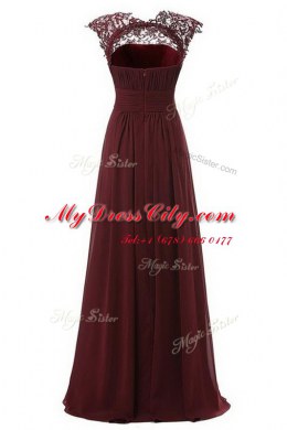 Exquisite Burgundy Zipper Scoop Lace Prom Dress Chiffon Sleeveless
