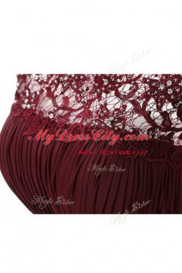 Exquisite Burgundy Zipper Scoop Lace Prom Dress Chiffon Sleeveless