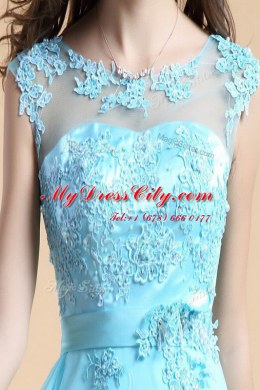 Smart Scoop Aqua Blue Sleeveless Appliques Floor Length Dress for Prom