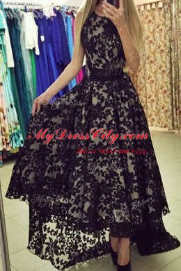 Smart Scoop Black Sleeveless Chiffon Brush Train Zipper Prom Dresses for Prom and Party
