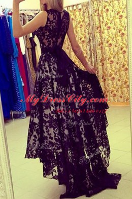 Smart Scoop Black Sleeveless Chiffon Brush Train Zipper Prom Dresses for Prom and Party