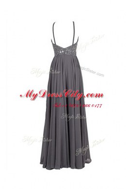 Pretty Grey Spaghetti Straps Zipper Beading Prom Dresses Sleeveless