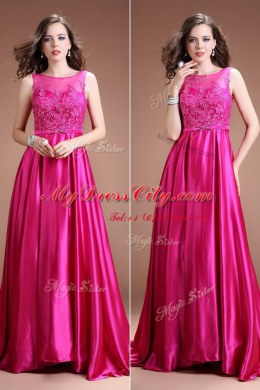 Vintage Bateau Sleeveless Zipper Homecoming Dress Hot Pink Satin
