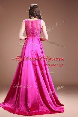 Vintage Bateau Sleeveless Zipper Homecoming Dress Hot Pink Satin