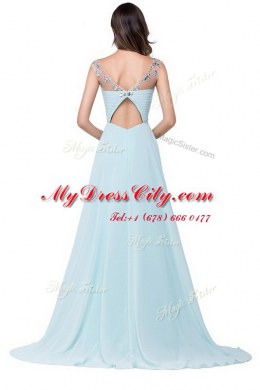 Fashionable Scoop Sleeveless Brush Train Beading Zipper Dress for Prom