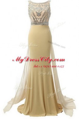 Scoop Champagne Sleeveless Beading Side Zipper Prom Dress
